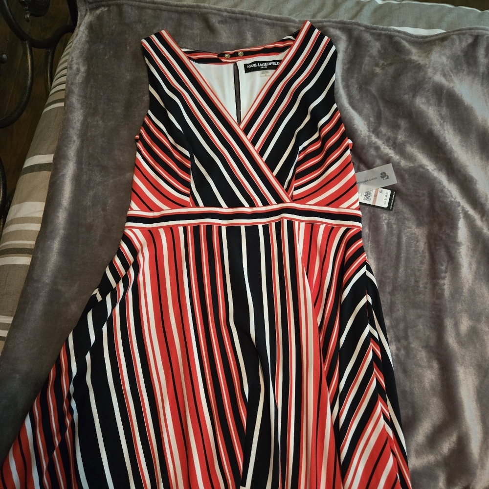 Karl Lagerfeld Black and Red Striped Midi Dress